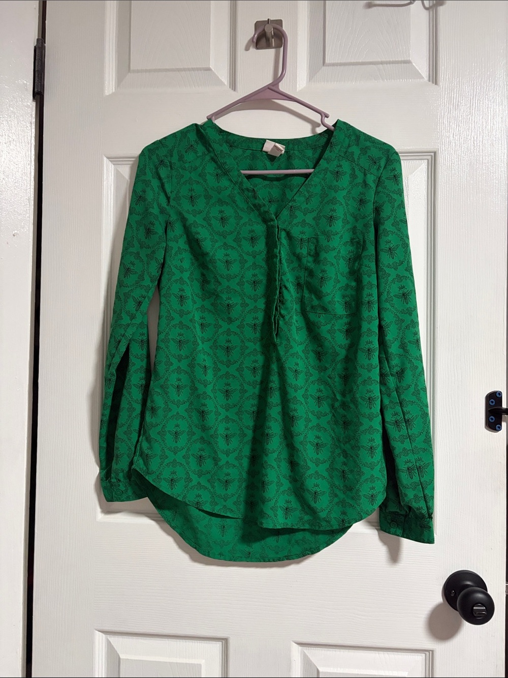 Merona Green Printed V-Neck Long Sleeve Tunic